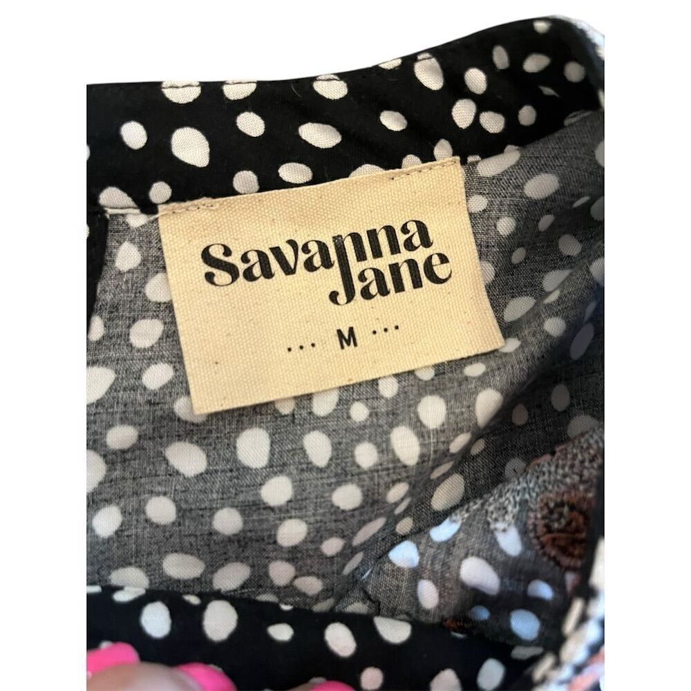 Savanna Jane Women's Embroidered Polka Dot Blouse Black Size M - Picture 4 of 6